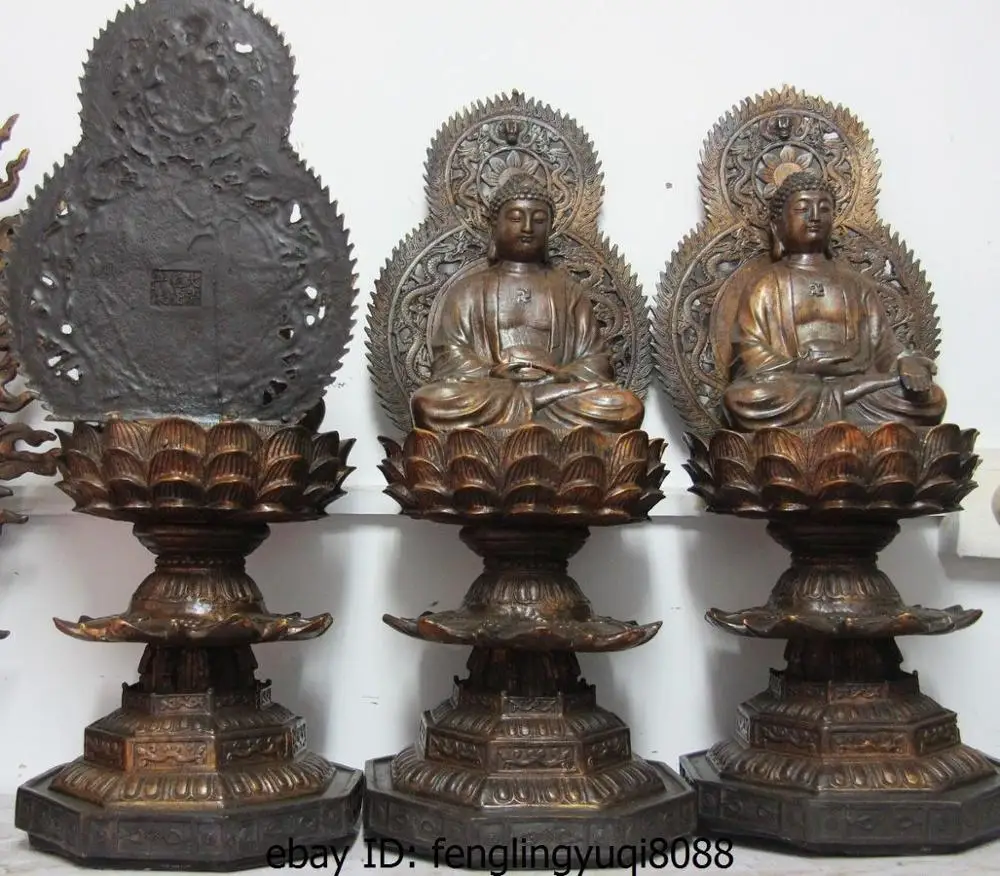 22 Китай Бронза Медь буддизм три Amitabha Sakyamuni Maitreya статуя Будды скидка 55
