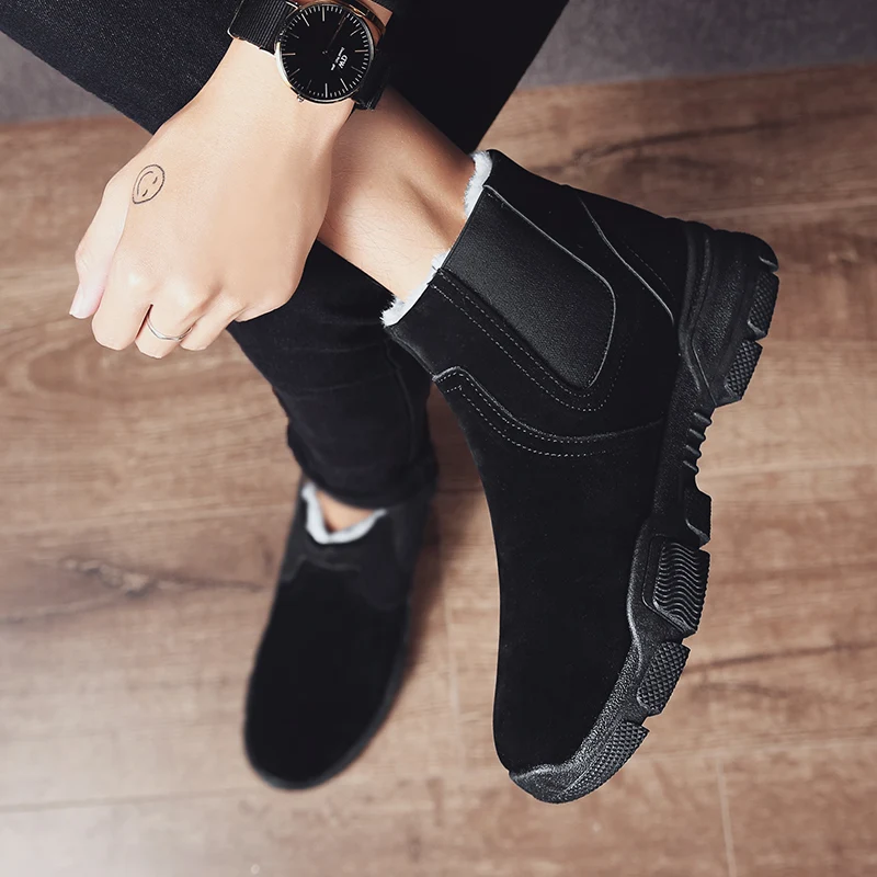 Men Snow Boots Plush Keep Warm Ankle Boots for Men Casual Shoes Comfortable Hard-wearing Slip-on Fur Warm Ankle Boots AODLEE