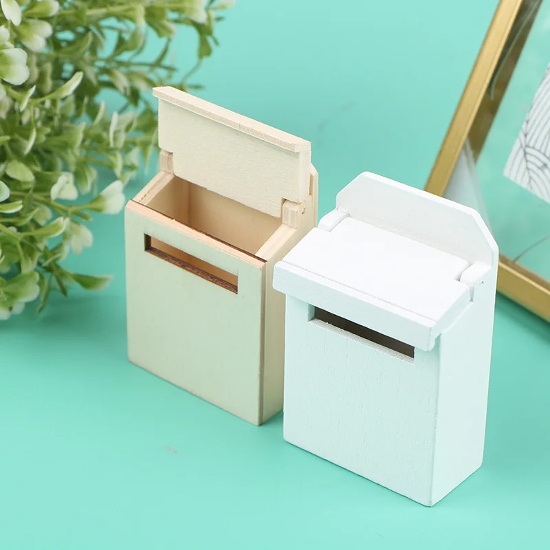 1Pc 1/12 Scale Dollhouse Wooden Mailbox With Decal Dollhouse Miniature for Fairy Garden Door Decor Kids Furniture Toys