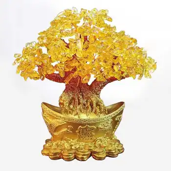 

Lucky Money Tree Ornament Fortune Gold Ingot Tree Ornament Golden Purse Tree Decora Desktop Delicate Crystal Beautiful Crafts