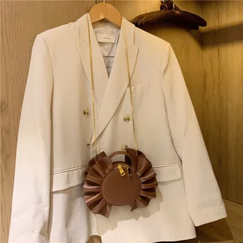 

Brand Ruffle Chic Round Handbags Women High Quality PU Leather Women Bag Round Cute Girl Shoulder Messenger Female Bag Sac Bolsa