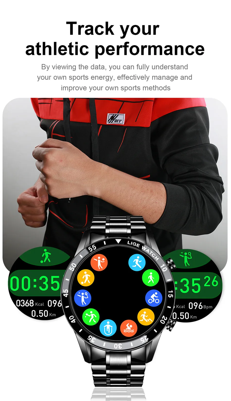 LIGE New Luxury Steel Band Bluetooth Call Smart Watch Men For Android iOS Phone Waterproof Sports Fitness Tracker Smartwatch