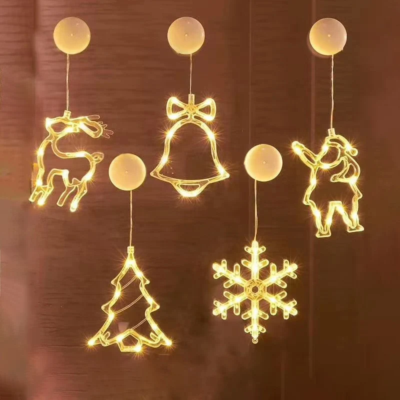 

New LED Bell Snowman Star Sucker String Light Battery Powered Window Christmas Fairy Lights Garland for Wedding Party Xmas Decor
