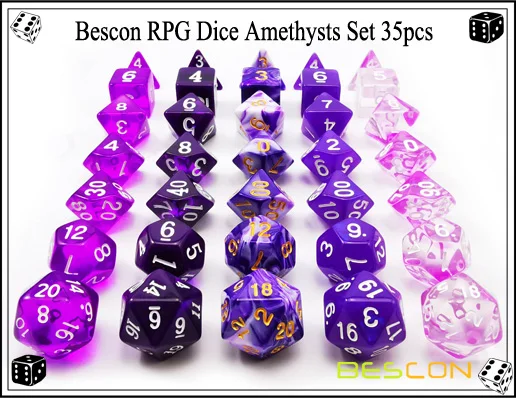 Bescon набор костей для ролевых игр 35 шт., DND ролевая игра кости 5X7 шт. аметистами и изумруды набор