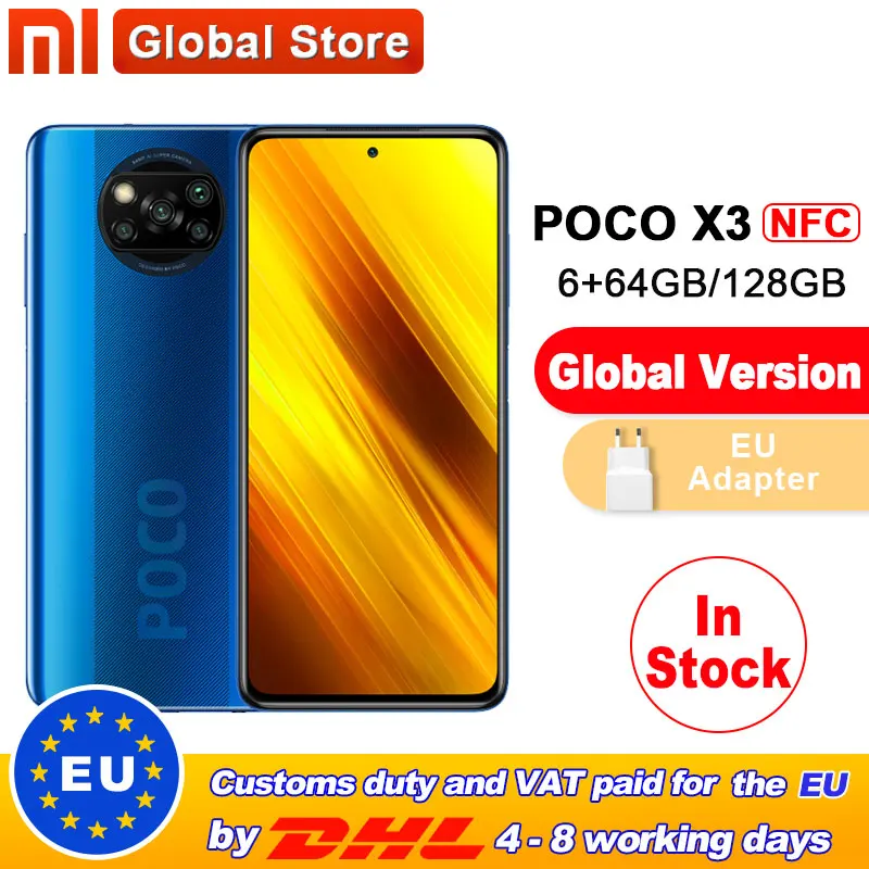  Смартфон Xiaomi POCO X3 NFC, 6 ГБ 64 Гб/6 ГБ 128 ГБ, Восьмиядерный процессор Snapdragon 732G, экран 6,67 дюйма, 120 Гц, 5160 мАч 