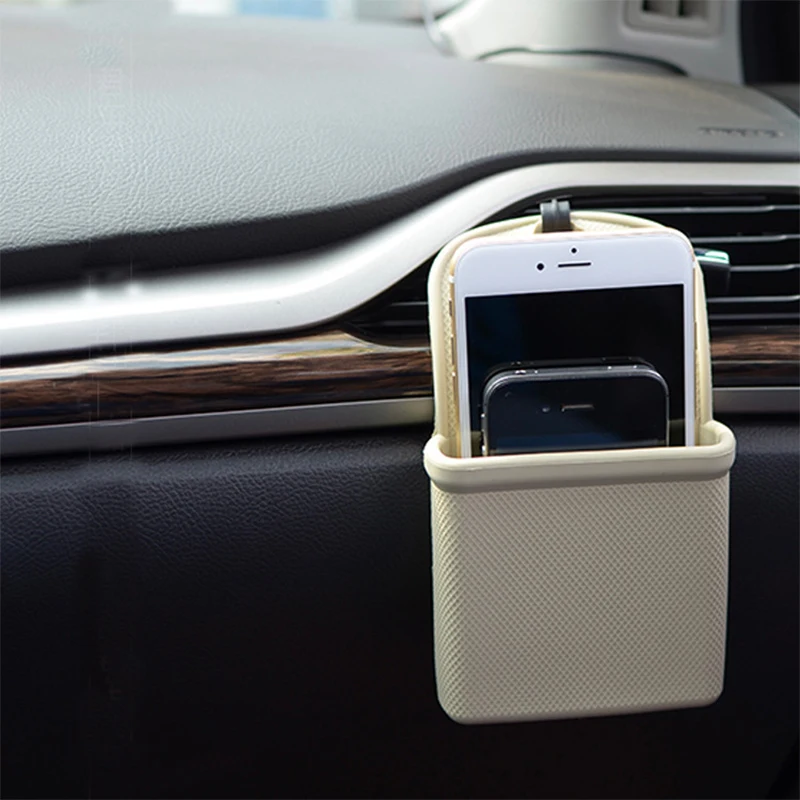

Car Storage Bag Silicone Car Phone Pouch Air Outlet Storage Hanging Bag Small Objects Storage And Sorting Auto Interior Supplies