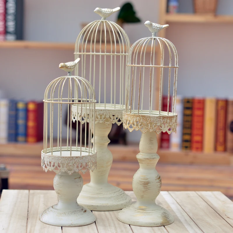 European-style retro iron candlestick American country lace bird cage candle holder wedding home accessories model room decorati