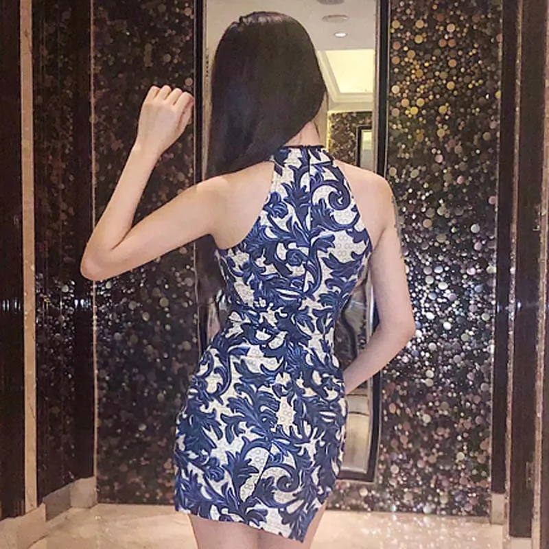 Китайское вечернее платье, китайское платье, сексуальное, cheongsam, шелковое, атласное, cheongsam, цветочный принт, Холтер, открытая спина, облегающее