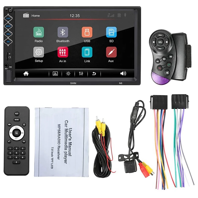 

Digital Multimedia Universal Car Stereo with Bluetooth, 7 Inch Dual Din Press Screen Car FM Radio Receiver MP5 Player, Support f
