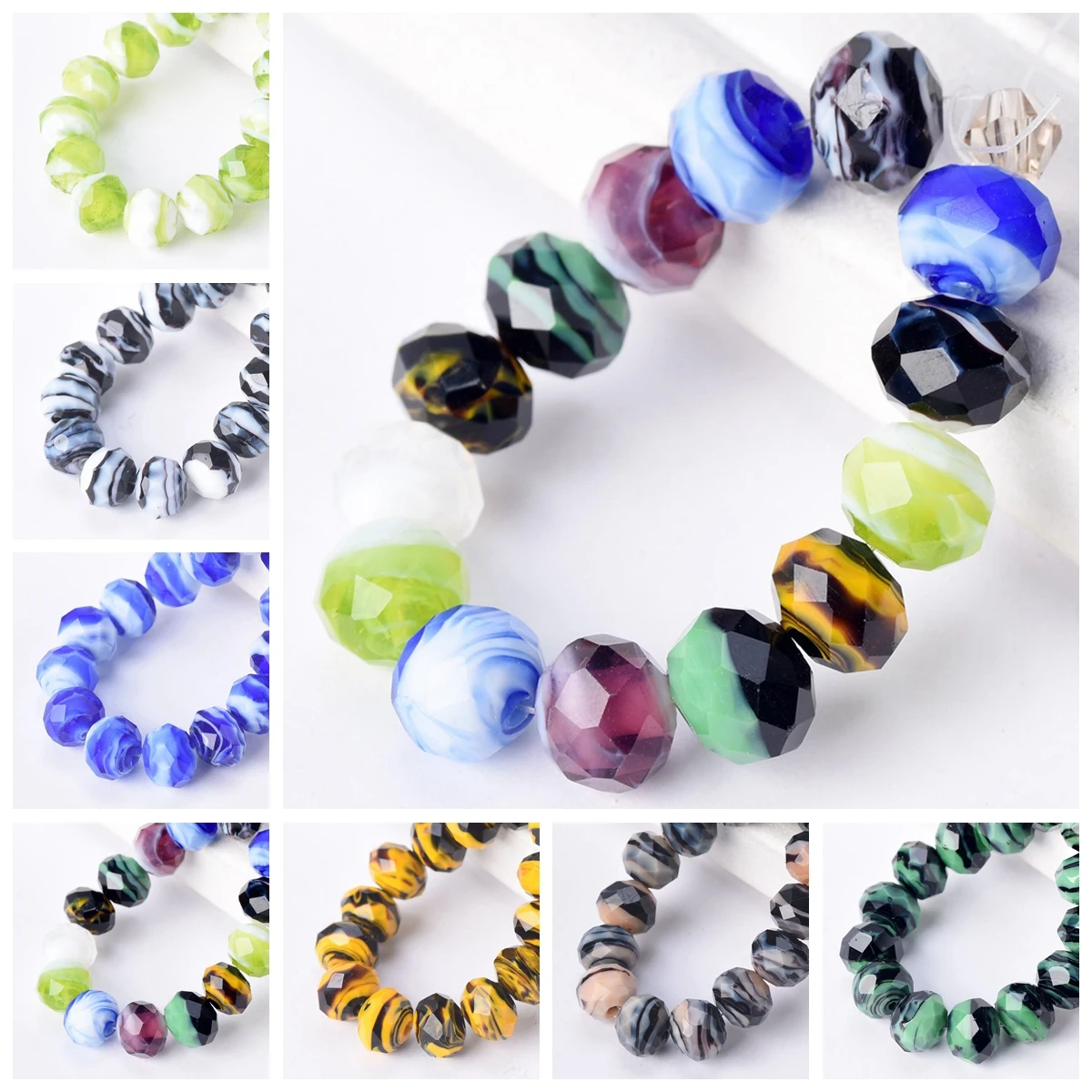 

10pcs 10x7mm Rondelle Faceted Opaque Lampwork Glass Loose Spacer Beads for Jewelry Making DIY Crafts Findings