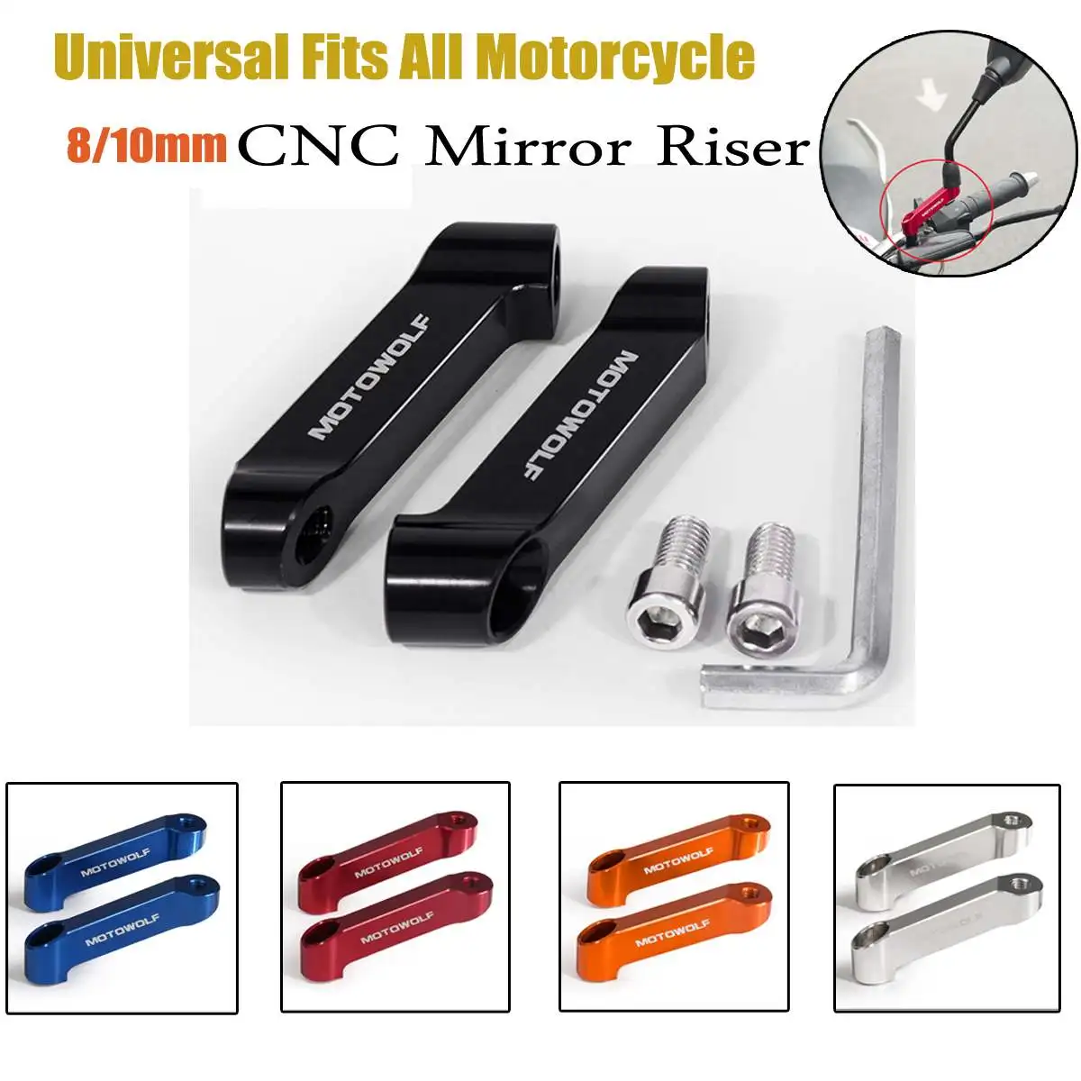 Soporte de montaje de extensión de espejo retrovisor de motocicleta, Universal, 8/10mm