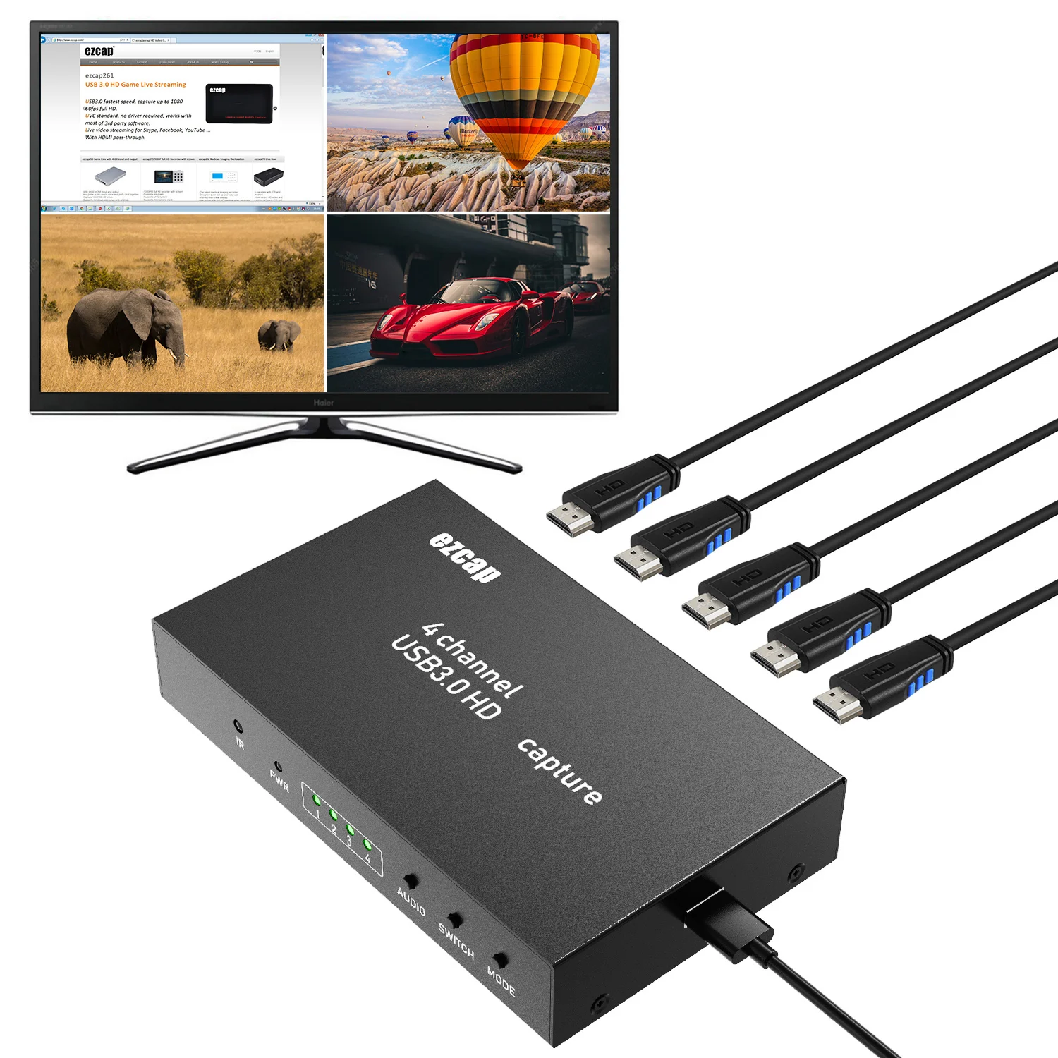 Ezcap 264 видеозахват 4x1 hd многоканальный переключатель 4-канального экрана 1080P 60fps