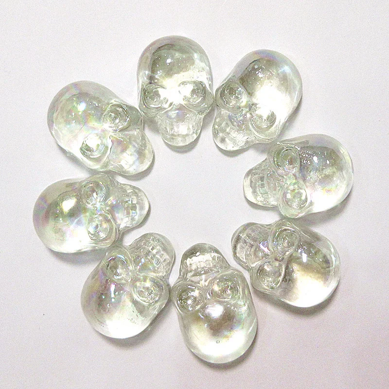 

8Pcs Handmade murano glass skull Miniature figurines ornament Transparent pearl effect art Halloween Home decoration accessories