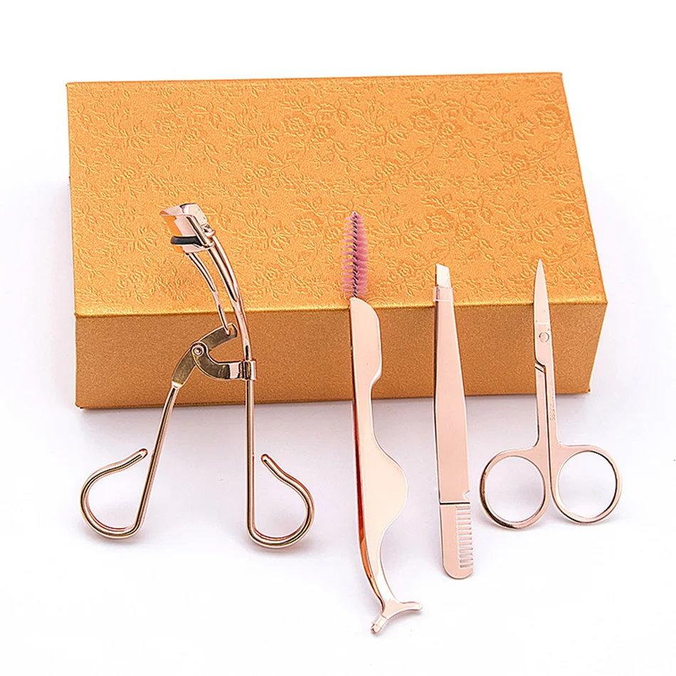 5 Sets Stainless Steel Eyelash Curler Tweezers Scissors Auxiliary