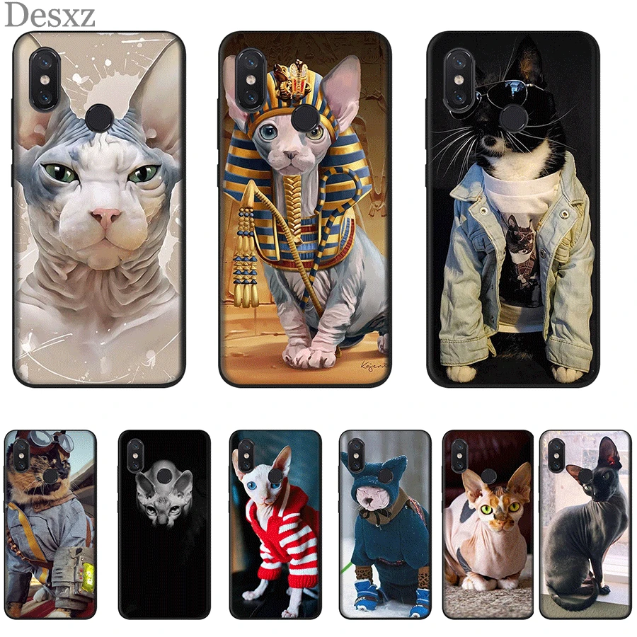 Phone Case Soft black for Xiaomi Redmi Mi Note 10 A3 9T Pro CC9 E Mix 2S K30 MAX 3 9 Lite Cover Tattoo Sphinx Cat Cute | Мобильные
