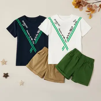 

PatPat 2020 New Arrival Summer Stylish Letter Print Top and Solid Shorts Sets Kids Boy Sets Suits Children Clothes