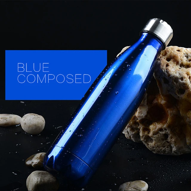 Free Custom Logo Name Double-Wall Insulated Vacuum Flask Stainless Steel Water Bottle BPA Free Thermos for Sport Water Bottles blue