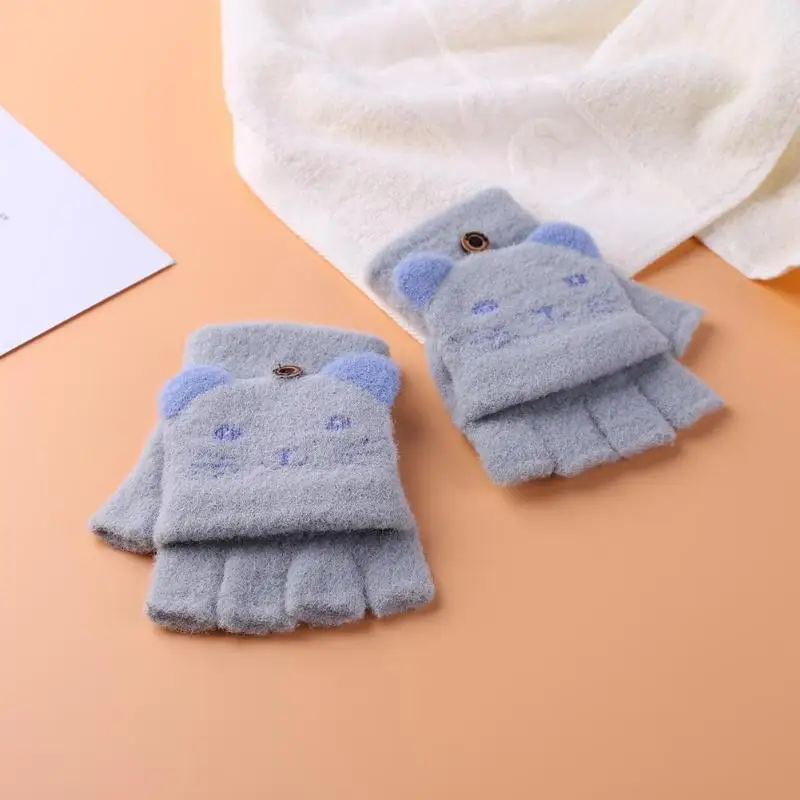 Милые зимние теплые перчатки из 2 предметов для новорожденных, плотные Стрейчевые магические перчатки без пальцев, перчатки для новорожденных мальчиков девочек, уличные лыжные перчатки