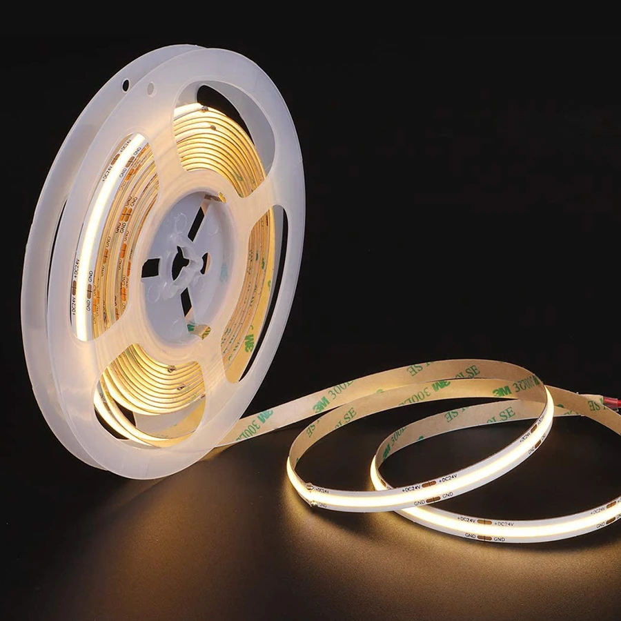 

DC12V 24V COB LED Strip Light 3000K Warm White 512LEDs/m 8mm High Density Flexible LED Tape Light Dimmable FOB Linear Ribbon