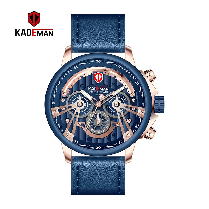 

KADEMAN Luxury Men Sport Watches Military Waterproof Wrist Brand Business Male Date Week Leather Clock Relogio Masculino