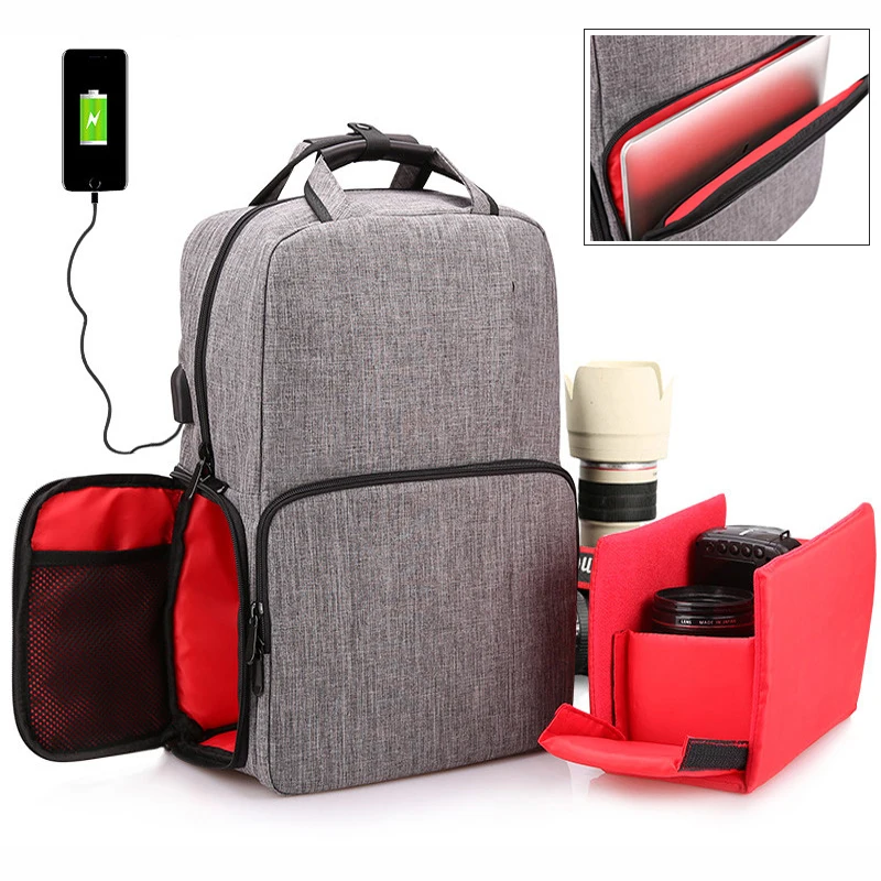 

Camera Multi-Functional Waterproof Backpack fit 14" Laptop Soft Padded w Rain Cover for Travel Tripod Casual Outdoor Photography