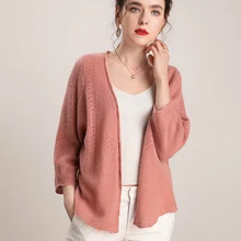 100% Wool Knitting Cardigans for Women Loose Three Quarter Sleeve Vneck Female Sweaters 2020 New spring Woolen Clothes 100% Wool Knitting Cardigans for Women Loose Three Quarter Sleeve Vneck Female Sweaters 2020 New spring Woolen Clothes
