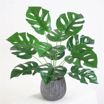 

12Heads Artificial Green Monstera Leaves Home Garden Living Room Bedroom Decoration Fake Plants