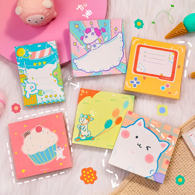 

100 Pages Kawaii Sticky Note Sticker Portable Notebook Planners Loose Leaf Message Memo Note Pad Paper Cartoon School Supply