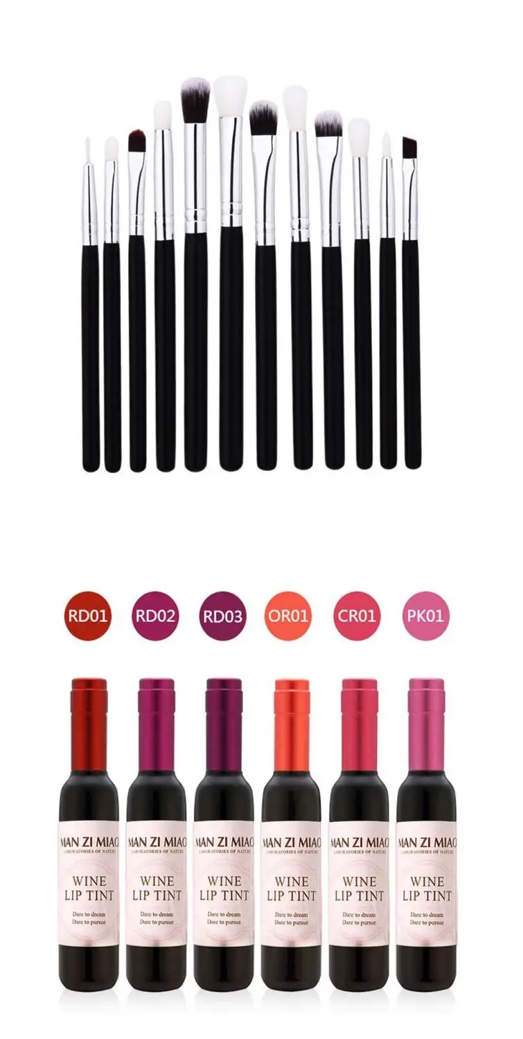 

Wholesale 12Pcs Eye Brushes Sets + 6PCS Lipstick Powder Foundation Eyeshadow Brush Eyeliner lips Brush Tools