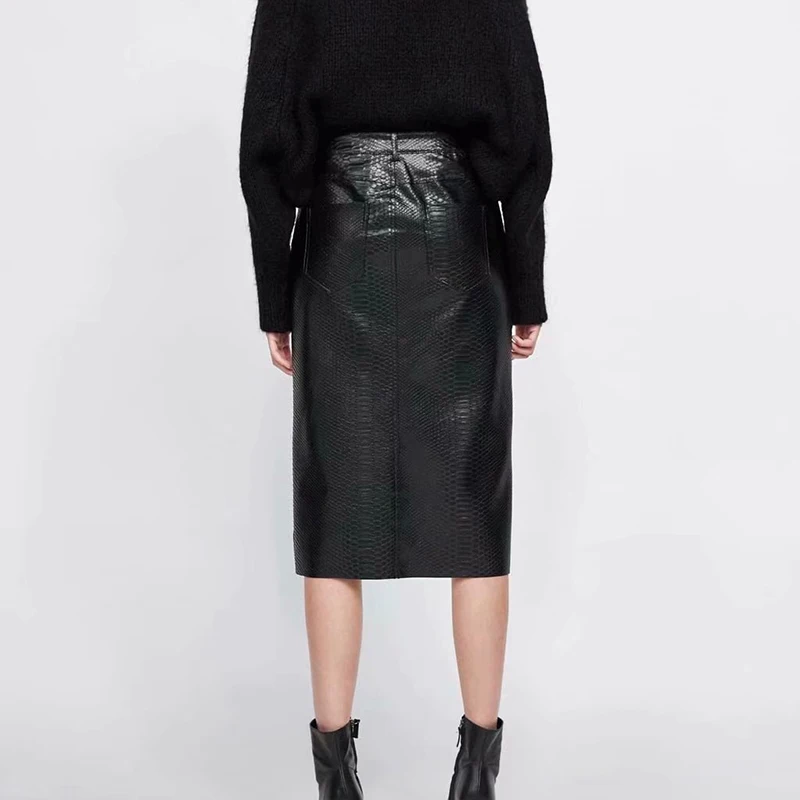 Bella philosophy Women Autumn Sexy Split Straight Skirts PU Faux Leather Female Bodycon Skirts Casual Lady Midi Skirts Bottoms