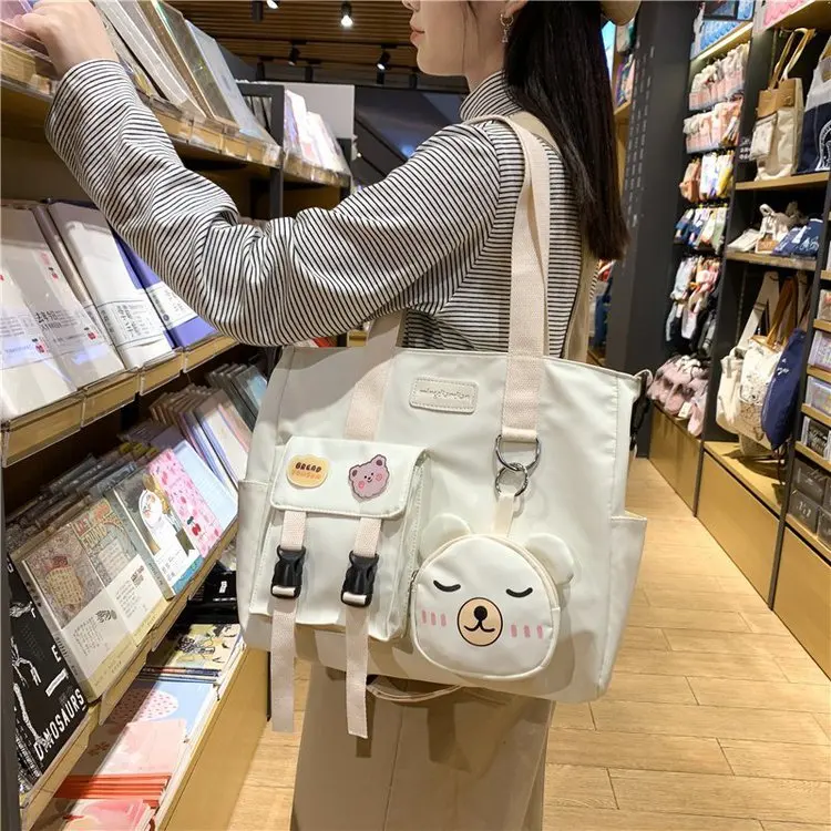 

Korean Style Shoulder Bag For Women 2020 Collage Student Totes Book Bag With Cartoon Bear Coin Purses Crossbody Messenger Bag