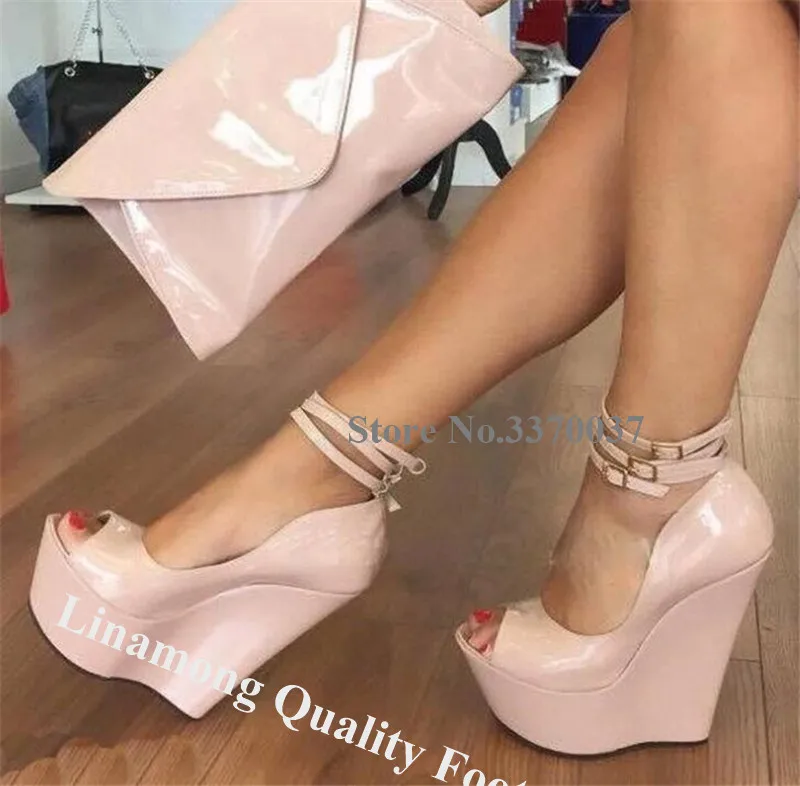 nude platform wedges