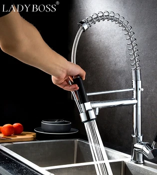 

LADYBOSS Brass Faucet Water Tap Mixers Sink Kitchen Taps Black Pull Out Down Spray Kitchen Faucet