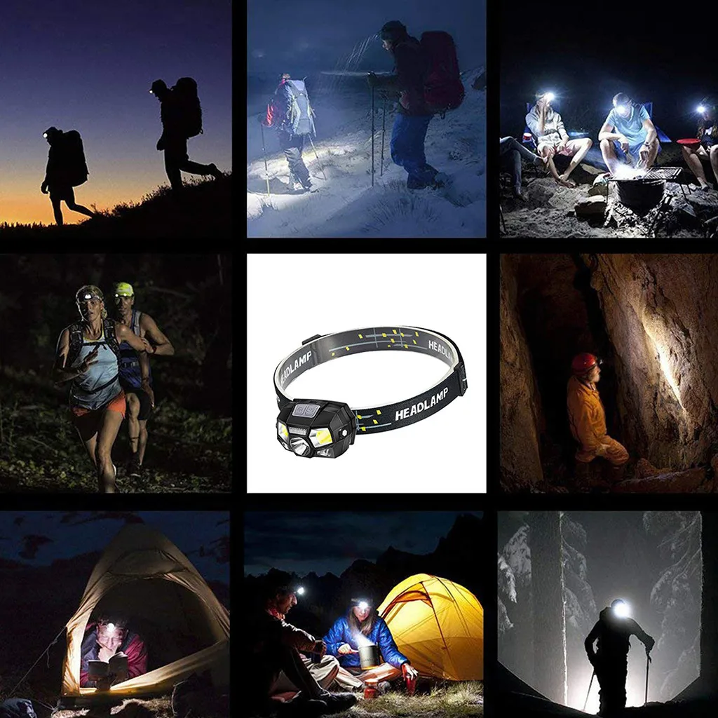 Perfect bike accessories light  Motion Sensor Headlamp COB+Q5 LED Rechargeable Headlight Torch Lamp#4 6