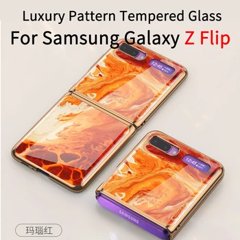 

Fold Case For Samsung Galaxy Z Flip Luxury Pattern Tempered Glass Hard Protective Cover For Samsung Z flip F7000 F700F Cover