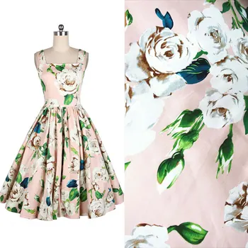 

Original pattern fabric handmade diy fabric Camellia printed satin cotton fabric delicate and skin-friendly dress fabric