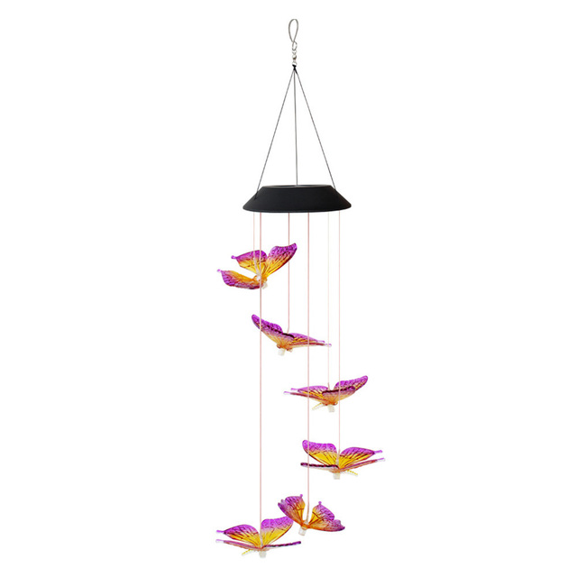 Solar Wind Chime Butterfly Light Color Changing Waterproof Outdoor Windchime Hanging Lamp for Garden Home Room Decoration