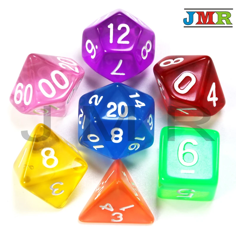 Желе эффект Высокое качество 7 шт. игральные кости фиолетового цвета D& d D4, d6, d8, d10, d12, d20 переносные игральные кубики, Rpg Dnd настольная игра горячая распродажа - Цвет: Многоцветный