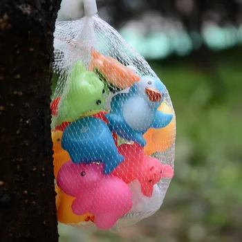

13Pcs/bag Mixed Animals Swimming Water Toys Colorful Soft Silicone Duck Squeeze Sound Squeaky Bathing Toy For Baby Bath Toys