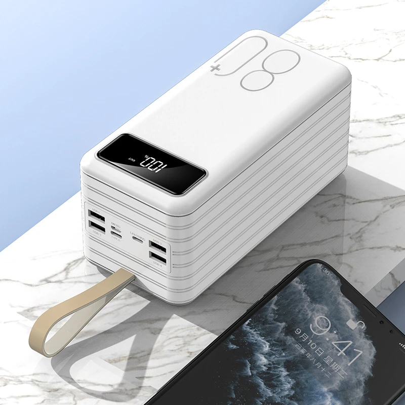 80000mAh Power Bank Built in 4 Cables Portable Charger LED Display Four USB Powerbank External Battery Pack Power Bank Poverbank charmast Power Bank