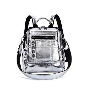 

NEW-Women's Silver Reflective Crack Dual Personality Shoulder Bag Backpack Fashion Design