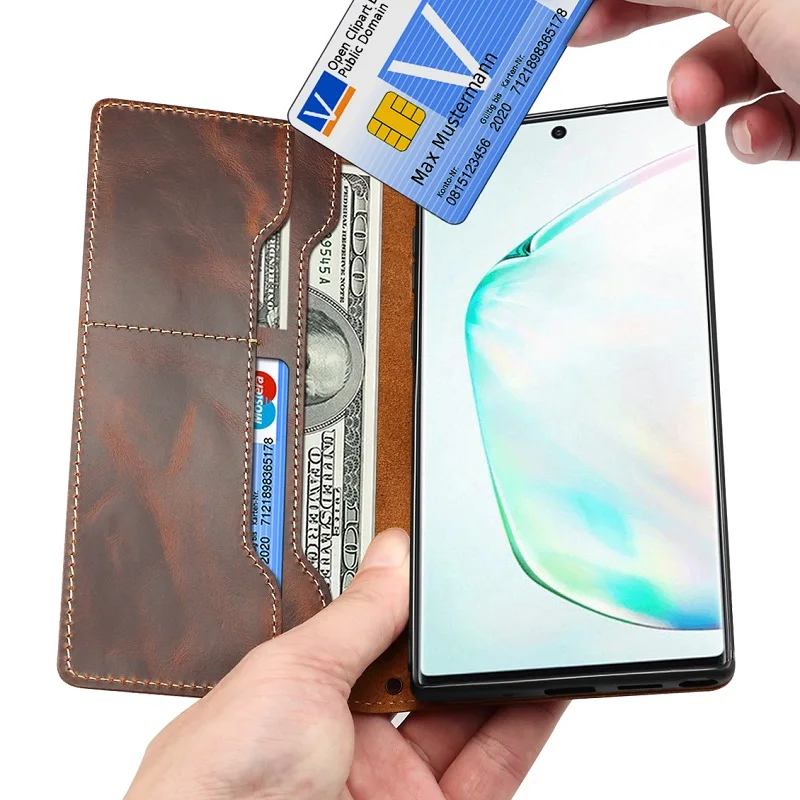 

Genuine Leather Flip Strap Case For Samsung Galaxy Note10 Note 10 Plus Pro Cell Phone Luxury Retro Card Holder Wallet Cover