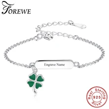 925 пробы серебряный браслет с подвеской в виде сердца клевера, выгравированный браслет с именем на заказ для девочек и детей, персонализированные ювелирные изделия