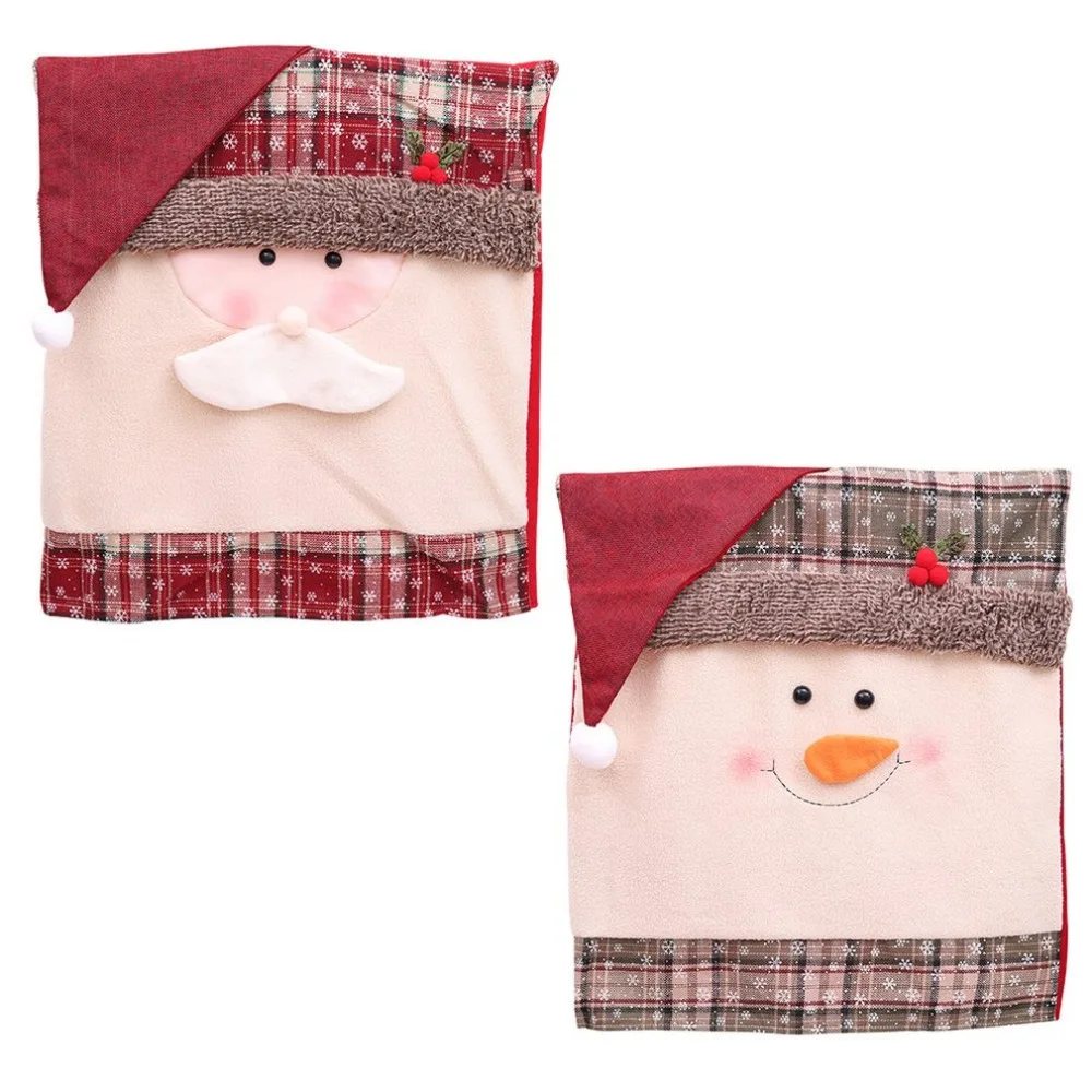 Christmas Decoration Home Decor Hat Back Chair Cover Decor Restaurant Hotel Square Stool Snow Man Furniture Decoration