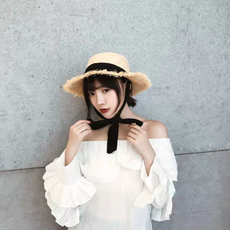 New Fashion women's sun hat Brand New Women Summer Ribbon Lafite straw hat Beach Hat Wide Brim Sombreros Hombre Travel vacation
