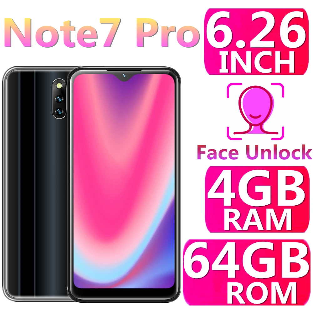 Original Mobile Phone Note7 Pro 4GB RAM 64G ROM 6.26INCH 3200mAh Face Recognition Unlocked Smartphones Android OS Cellphones Original Mobile Phone Note7 Pro 4GB RAM 64G ROM 6.26INCH 3200mAh Face Recognition Unlocked Smartphones Android OS Cellphones