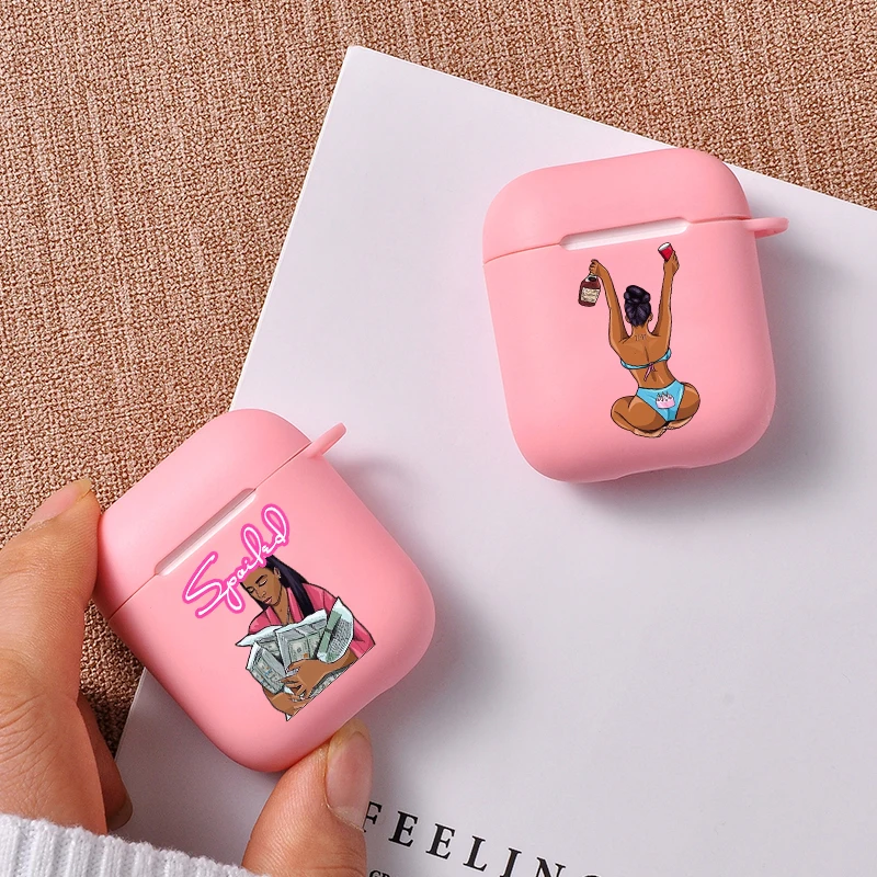 Fashion Black Girl Make Money Protective For Air Pods Case Airpods 1 2 Wireless Earphone Cases Silicone Pink Luxury Cute | Электроника