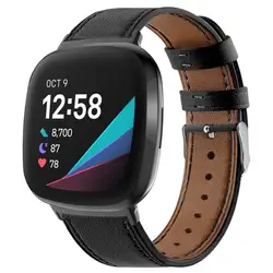 Classic Double-Sided Cowhide Leather Strap - fitbit versa 4 (Black)