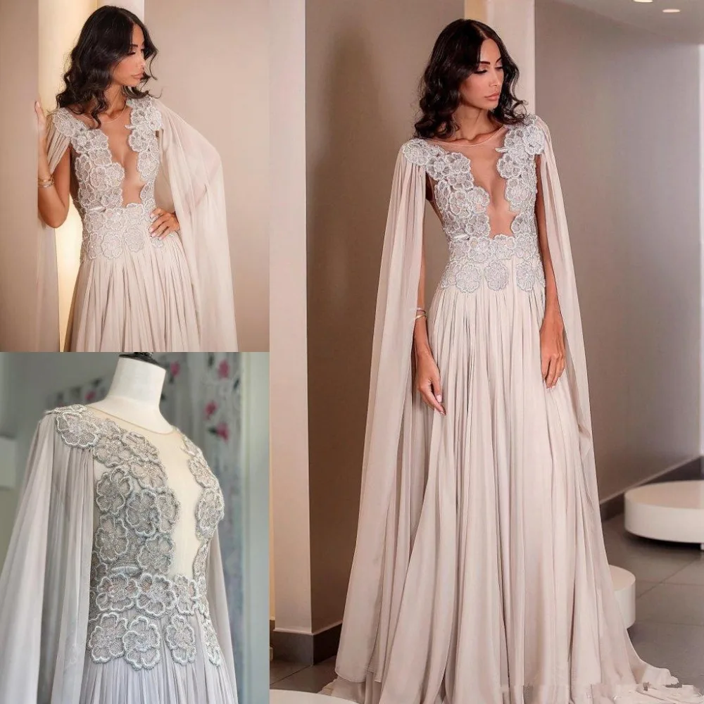 Modern Chiffon Prom Dresses With Wrap Lace Appliques Sweep Train Plus Size Formal Mother Evening Occasion gowns prom dress