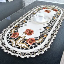 

40*85cm Oval Vintage Embroidered Lace Tablecloth Floral Table Cloth/Mat Decoration Stain Resistant Kitchen Accessories